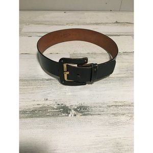 Handmade by Calderon black leather 24” belt with gold tone & leather buckle